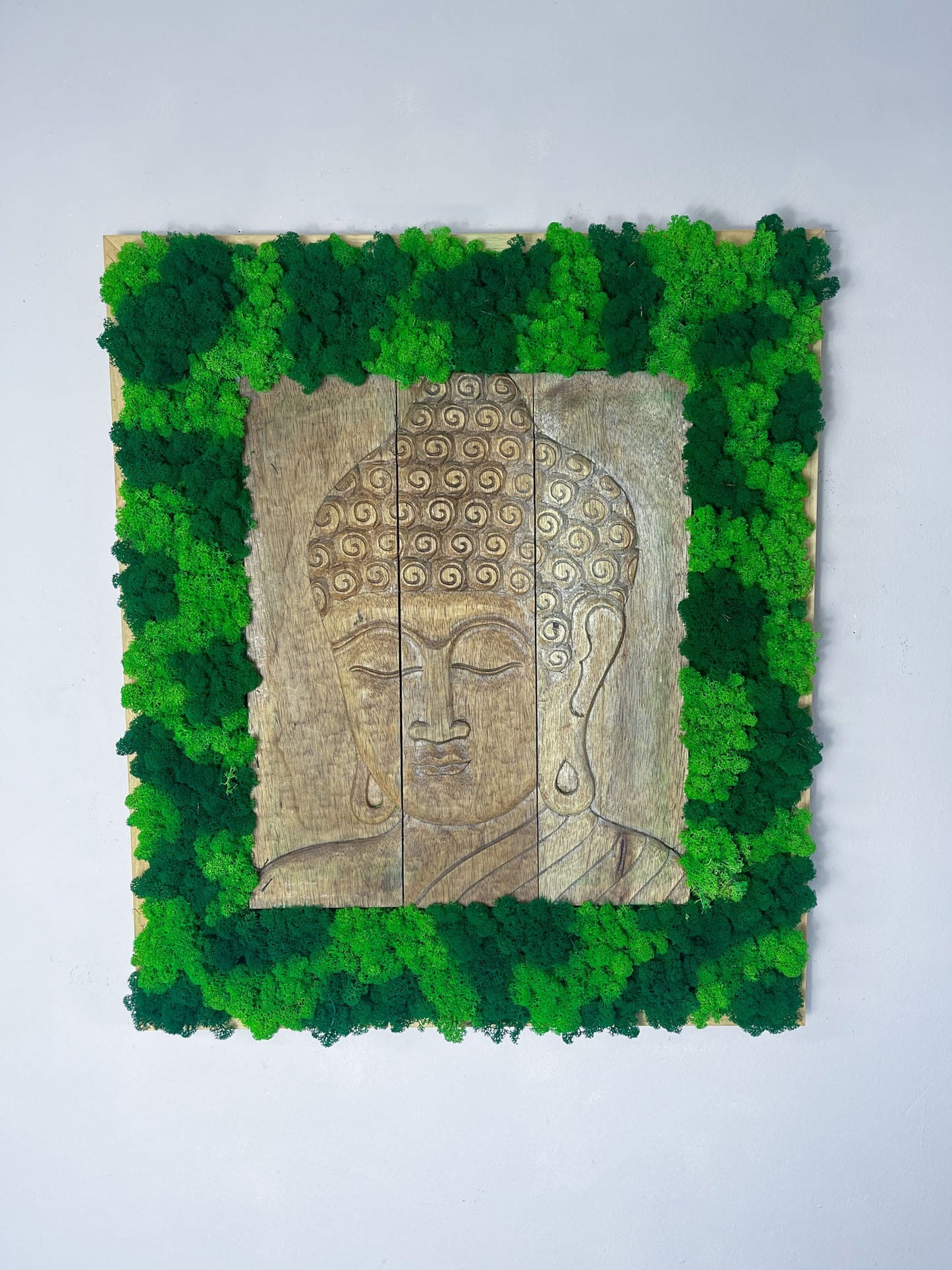 Buddha Yoga Studio Büro Praxis Laden Einrichtung Ladeneinrichtung Zen Meditation meditierenGeschenk Rahmen moos Moosbild Moosbilder Mooswand Pflanzen Pflanzenbild Wohnung Wand Deko Dekoration Islandmoos Rentiermoos