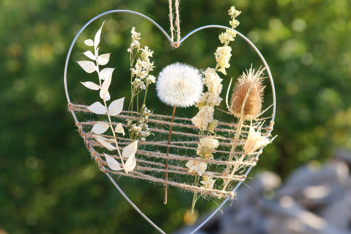 Blumenkranz "Pusteblumen Herz" mit Naturgarn