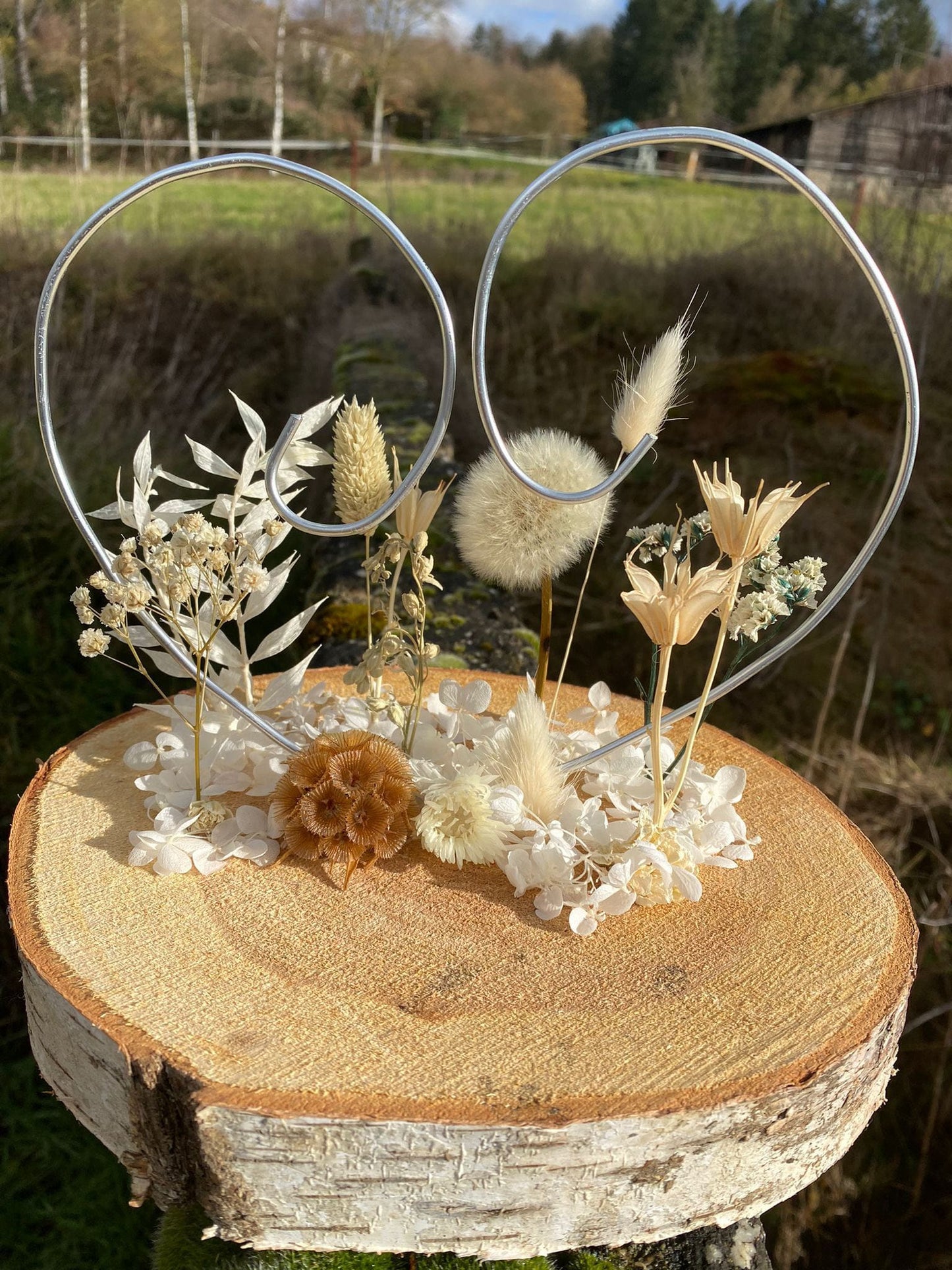 Ring Ringhalter Aufbewahrung Verlobung Hochzeit Geschenk Herz Draht Pusteblume Wunsch Braut Blumenkinder natürlich Hochzeitsfeier Hochzeitsdeko