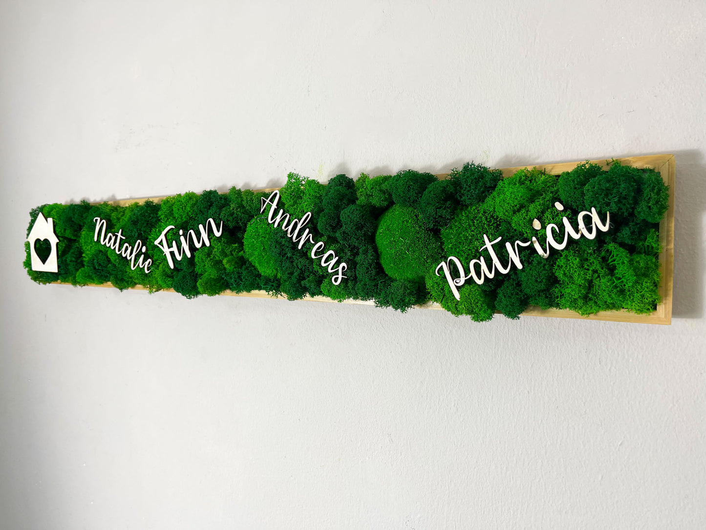 Geschenk Rahmen modern moos Moosbild Hellgrün Grün Natur Moosbilder Mooswand Pflanzen Pflanzenbild Flachmoos Waldmoos Muttertag Geburtstag Wohnung Wand Deko Dekoration Islandmoos Rentiermoos Home Office Einrichtung Laden Ladenzeile Lang langes Personalisieren Name Wunsch Datum zu Hause Haus individuell Willkommen Willkommensparty personalisiert Hauseinweihung Hauseingang Flur Familie Kinder Eltern Rechteck Pflanzenwand