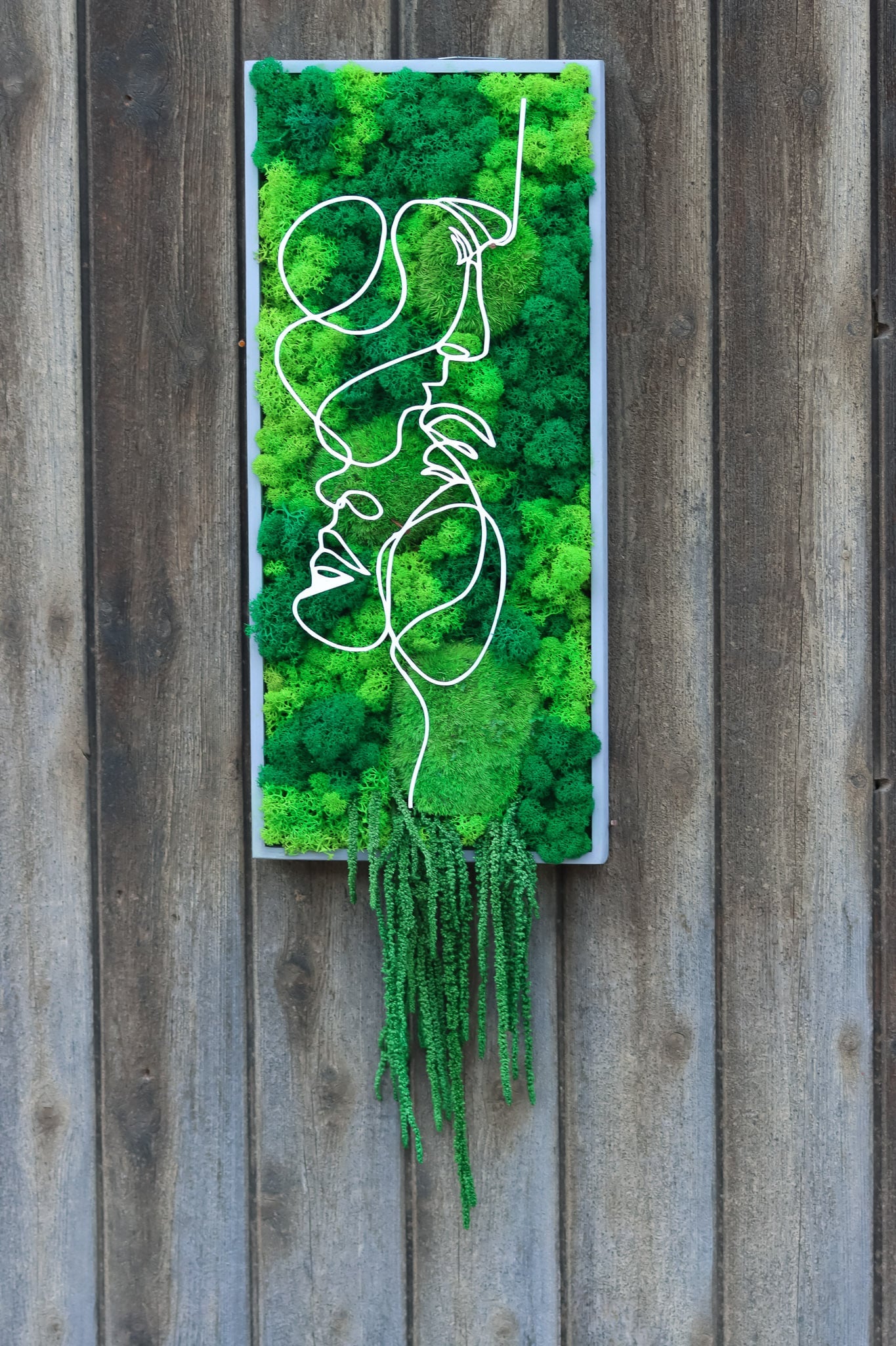 Rahmen Moos Moosbild Wand Wanddekoration Bild Gemälde Pflanzen Pflanzenbild Wandgarten Wandbehang Dekor Ornament moderne schwarze Silhouette Metall Anhänger