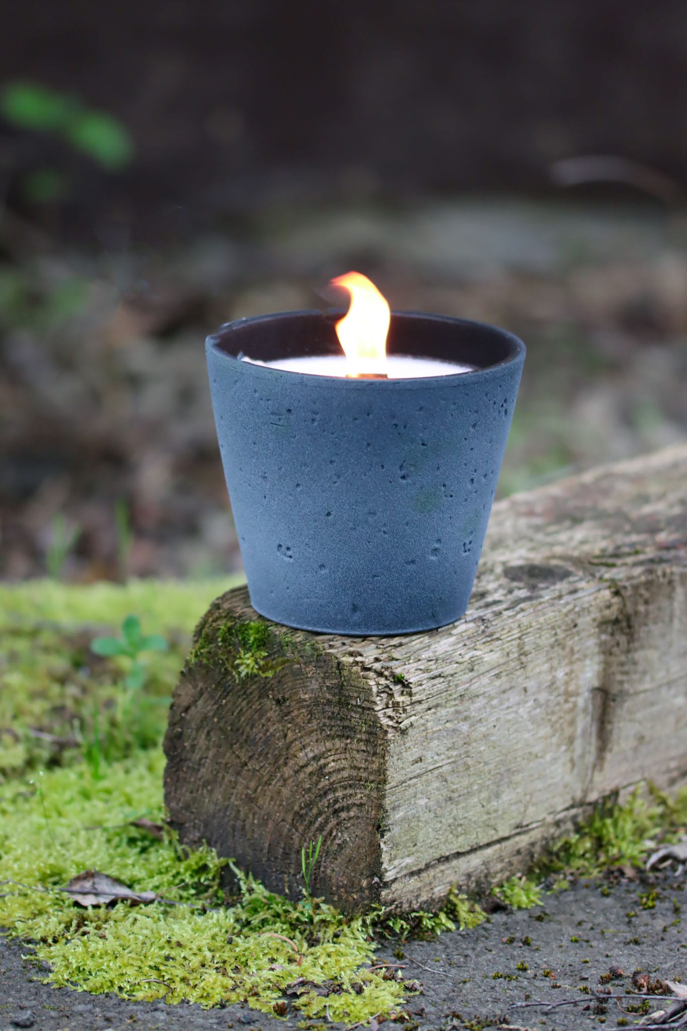 Outdoor Lavastein Optik Kerze Keramik Dauerdocht Design K003