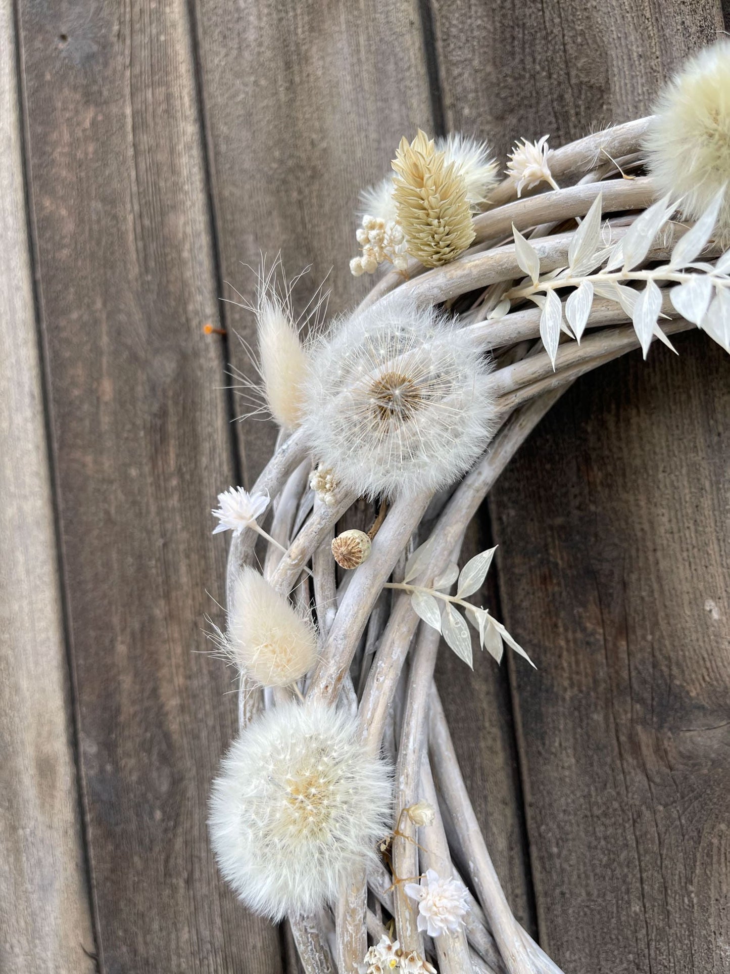 Wunscherfüller Pusteblume Pusteblumen Kranz Weidenkranz Weide Türkranz Deko Türdeko Fensterdeko Fenster Dekoration weiß Geschenk Mutter Muttertag Freundin Geburtstag