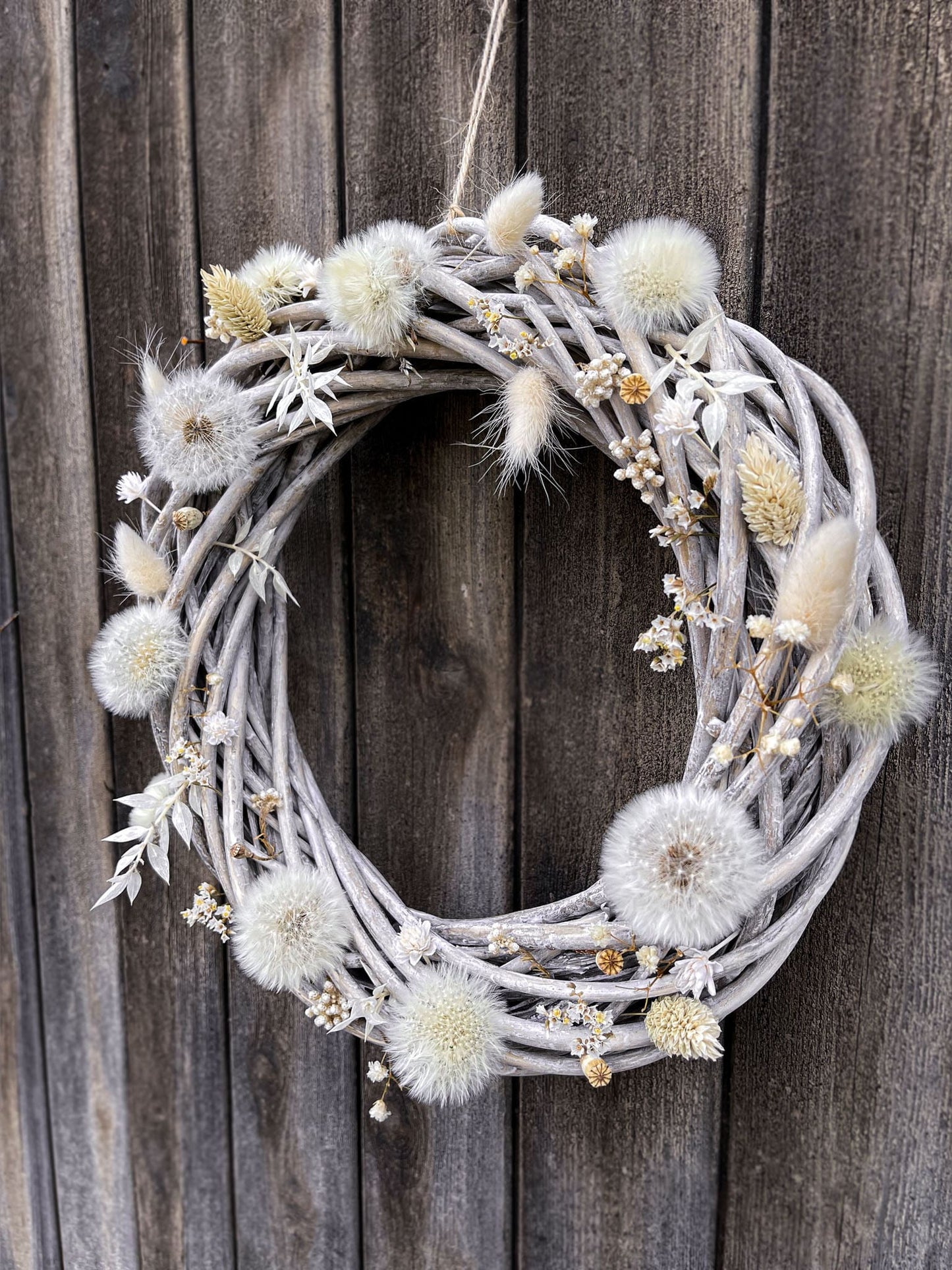 Wunscherfüller Pusteblume Pusteblumen Kranz Weidenkranz Weide Türkranz Deko Türdeko Fensterdeko Fenster Dekoration weiß
