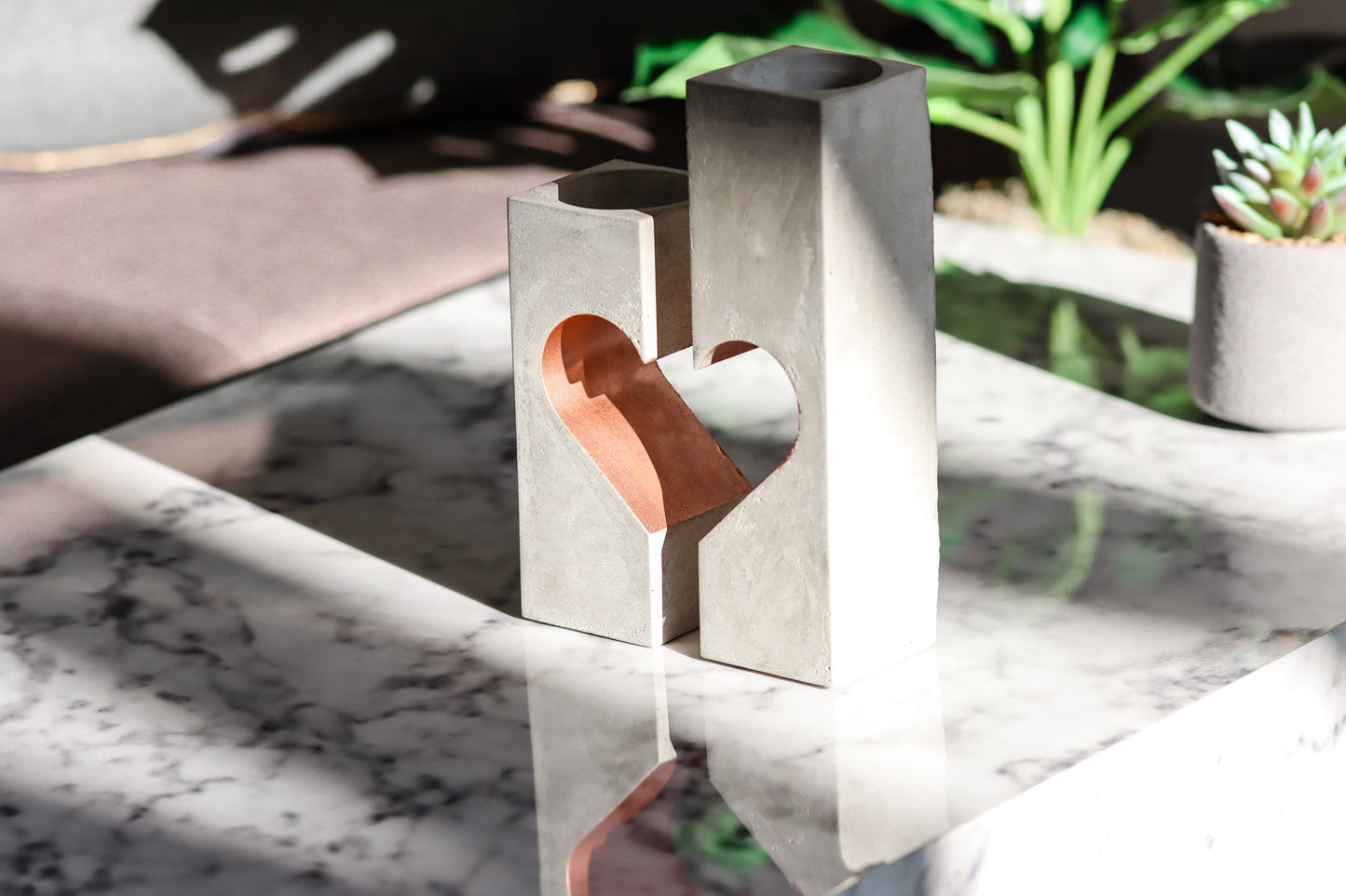 Beton Säule Kerzenhalter grau rosé roségold Herz heart heartshaped Kerzen fire frostsicher Feuer Love Liebe fireheart Feuerherz deko Dekoobjet homedeco decoration romantisch romantic