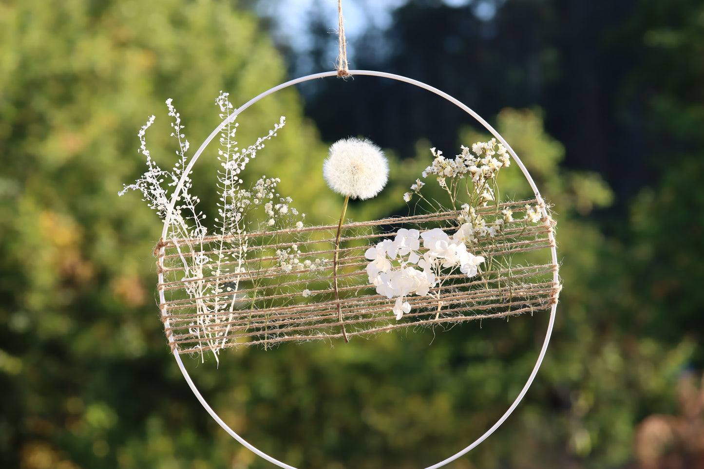 Loopkranz Wunscherfüller Pusteblume Dandelion weiß white wedding Hochzeit Türkranz Trockenblumen driedflowers Blumenkranz flowers Blumen Sommer summer homedecor Wohnung Kranz decoration Deko Naturgarn Natur handmade handgefertigt Wunsch wish