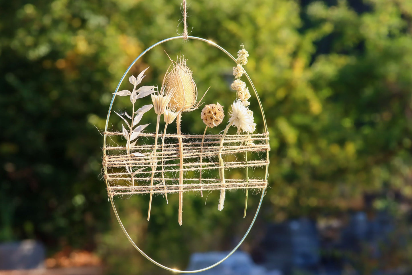 Loopkranz wildekarde Trockenblumen driedflowers Naturgarn créme handgefertigt handmade Türkranz Blumenkranz sommer summer Herbst autumn Wildblumen wildflowers Blumen Wohnung Kranz flowers