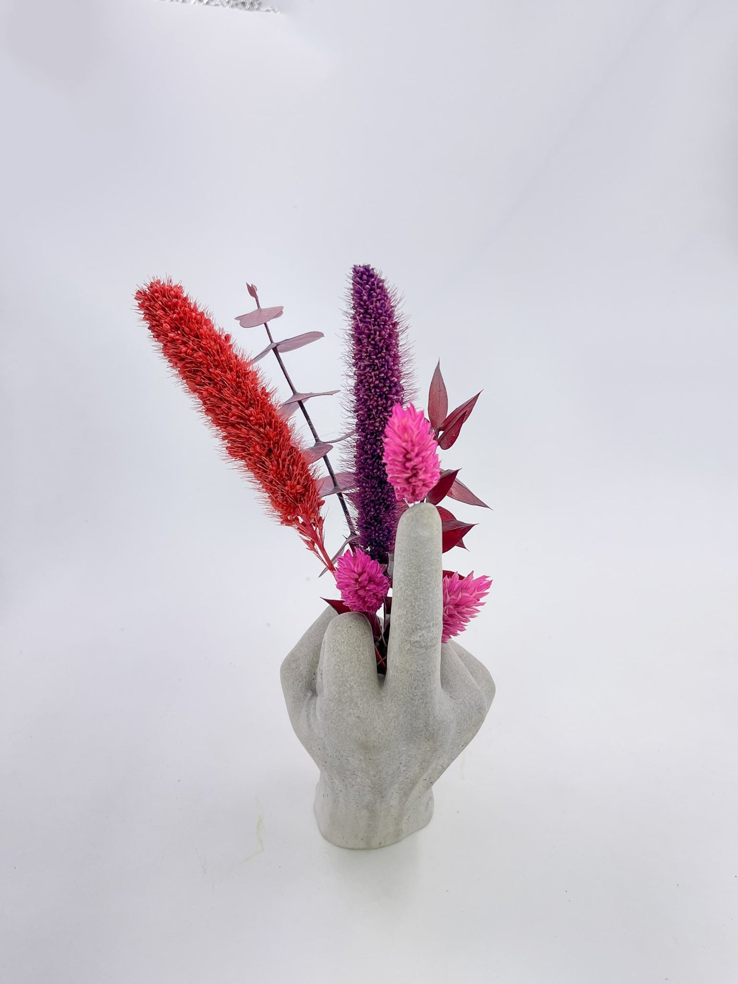 Mittelfinger Beton Stinkefinger Geste Zement Trockenblumen Beleidigung Natur Öko Liebe Flower Power Blumenkinder Blume Haus Wohnung Deko Eukalyptus Rebell Modern Statement unikat driedflowers frostsicher