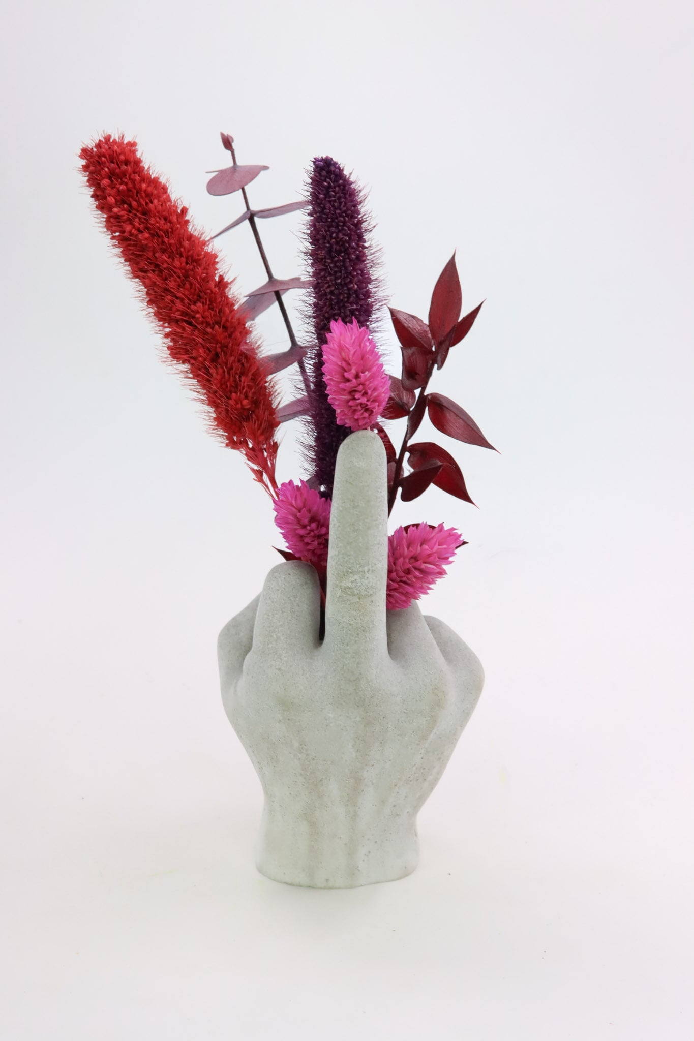 Mittelfinger Beton Stinkefinger Geste Zement Trockenblumen Beleidigung Natur Öko Liebe Flower Power Blumenkinder Blume Haus Wohnung Deko Eukalyptus Rebell Modern Statement ausgefallen driedflowers frostsicher