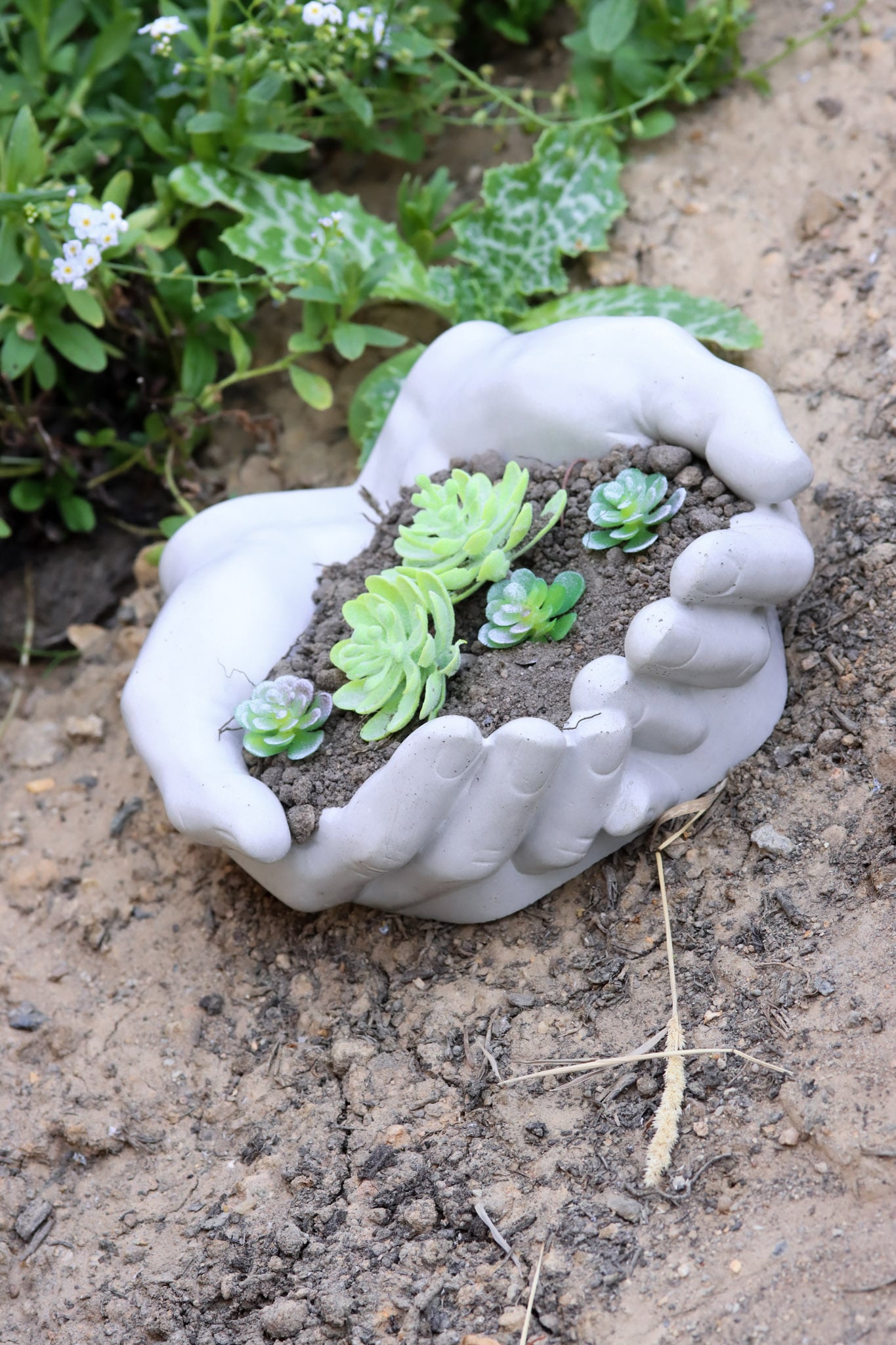 Beton Handschale Taufe Betonschale Classic grau Garten kreativ Geschenkidee Kunst Aesthetic Homedeco decoration Deko Vogeltränke Schale frostsicher Garten garden Terrasse Balkon Futterschale