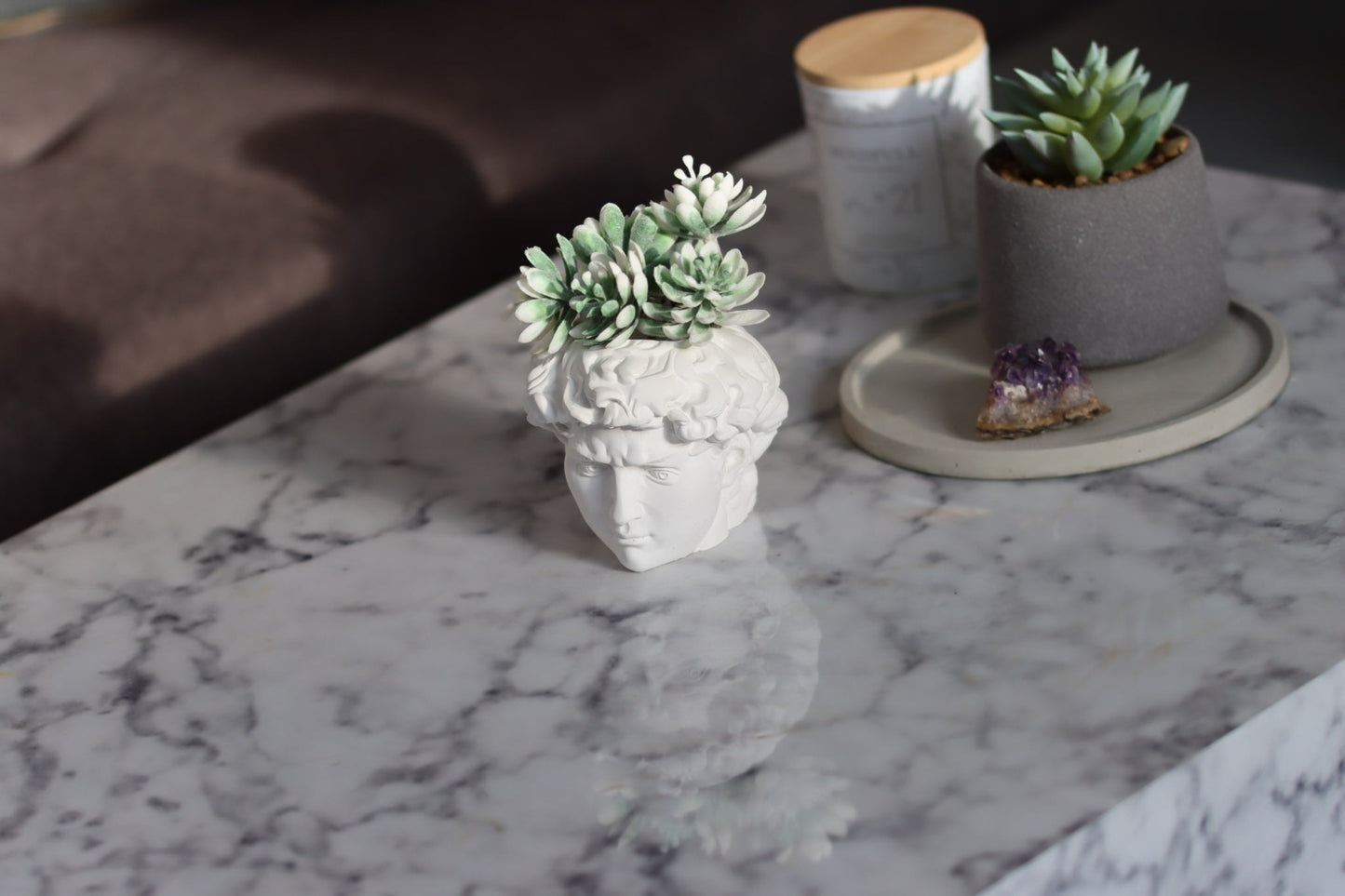 Betonbüste Classic Davidbüste Garten Geschenkidee Kunst Aesthetic Garten Home Deco decoration art weiß frostsicher Terrasse garden Pflanztopf Stiftehalter Kopf Figur Betonfigur figure