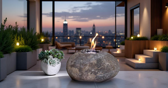 Ethanol Outdoor Indoor Innenbereich Wintergarten Zimmer Feuer Feuertopf Deko Gartendeko  Dekoration Deckel Soja Wachs Sojawachs nachhaltig vegan Geschenk Geburtstag Vatertag Vater Mutter Muttertag Lagerfeuer Feuerkiesel Kiesel Kieselfeuer Gedankenwudner