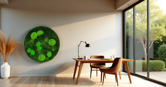 Geschenk Rahmen modern moos Moosbild  Hellgrün Grün Natur Moosbilder Mooswand Pflanzen Pflanzenbild Flachmoos Waldmoos Muttertag Geburtstag Wohnung Wand Deko Dekoration Islandmoos Rentiermoos Ast Teak Treibholz innen grün Wald Innenraum Deko Dekoration verschwungen geschwungen Baum Lebensbaum Leben Dekoast Äste rund kreis Home office Büro Schreibtisch Stuhl Lampe Einrichtung modern rustikal