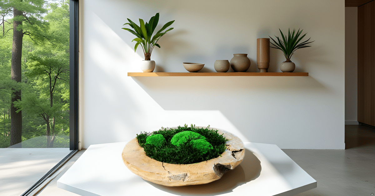 Geschenk  Rahmen modern moos Moosbild Natur Bollenmoos Moosbilder Mooswand  Flachmoos Muttertag Geburtstag Wohnung  Kim Moss Bowl Moos schale Moosschale Schalen Dekoschale Dekoration Beton rund Arrangement Tischdeko Pflanze Pflanzschale Pflanzenschale Sideboard minimalistisch  Rundschale Teakholz Hügelmoos
