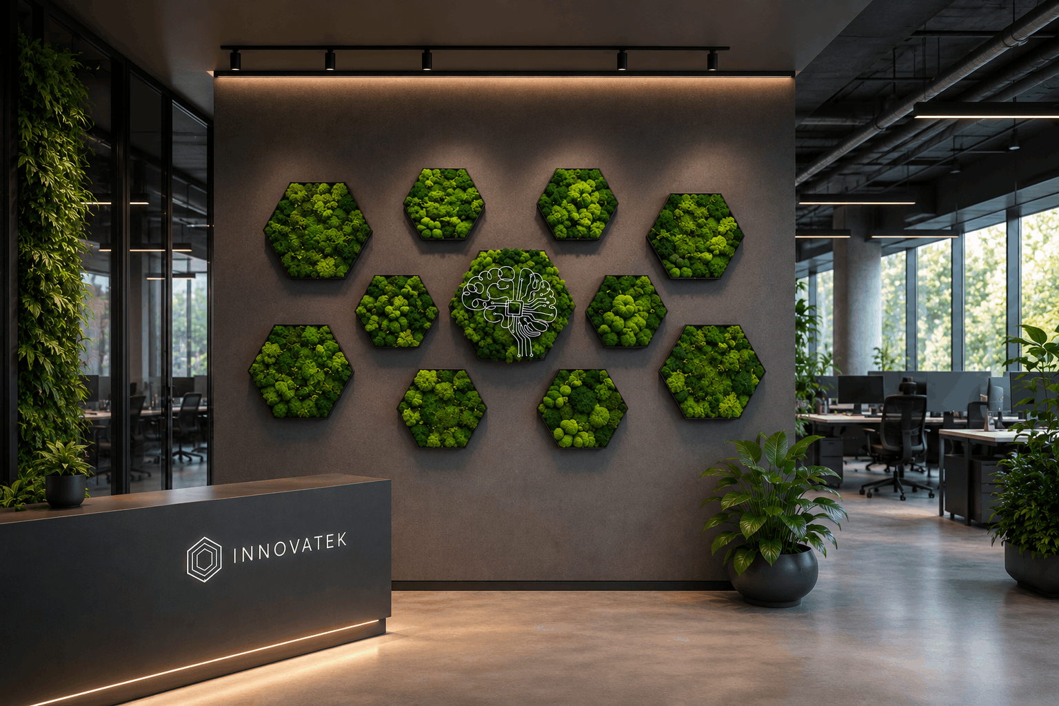 Moosbild KI KünstlicheIntelligenz KIBrain AI AIArt Technologie Innovation Digitalisierung Zukunft Future Tech TechDesign TechUnternehmen Startup StartUp BüroDesign OfficeDesign ModernOffice Wanddekoration Wanddesign InteriorDesign Interior MoosDekoration Moosliebe Handgefertigt Unikat GreenOffice BiophilicDesign FutureDesign CreativeDesign DesignInnovation BusinessDesign Eyecatcher Gewerbe Eingangsbereich Moosbild Gedankenwunder Nachhaltig