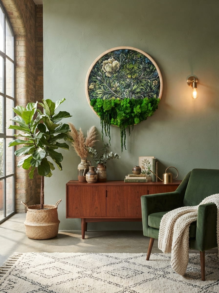 botanical urbanjungle wanddeko wanddekoration naturdeko moosbild moosdeko florale deko gruenpflanzen 3dwanddeko vintage boho bohostyle homedecor wohnideen interior design naturliebe pflanzenliebe einzigartigdeko handarbeit blickfang kunstdeko holzrahmen greenliving Gedankenwunder rund kreis