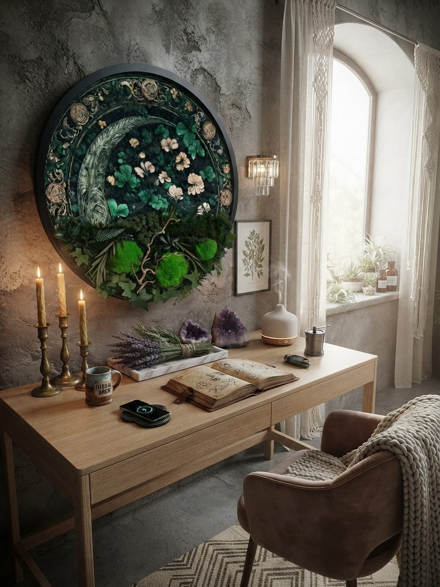 Geschenk Rahmen modern moos Moosbild  Hellgrün Grün Natur Moosbilder Mooswand Pflanzen Pflanzenbild Flachmoos Waldmoos Wohnung Wand Deko Dekoration Islandmoos Rentiermoos Ast Teak moderne Hexe Hexen Blocksberg lavendel Amethyst mystisch Zauber zaubern hexen Naturzauber Ritual Einrichtung Wicca Gedankenwunder