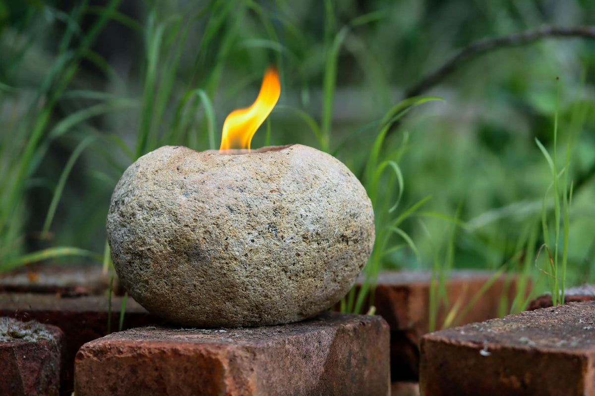 Stein Kerze Garten Kiesel Dauerdocht| Gedankenwunder Manufaktur Mit Kerzenlöscher + 500g Nachfüllwachs