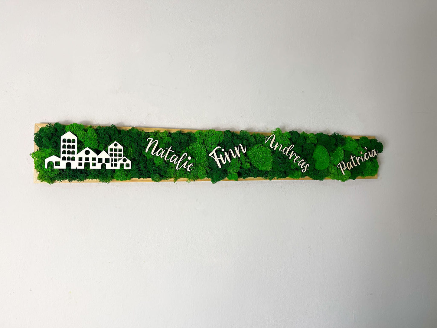 Personalisieren Name Wunsch Datum zu Hause Haus individuell Willkommen Willkommensparty personalisiert Hauseinweihung Hauseingang Flur Familie Kinder Eltern Moosbild langes Rechteck Islandmoos Rentiermoos Home Office Einrichtung Laden Ladenzeile Lang langes moosbild Rechteck Pflanzenwand Moosw