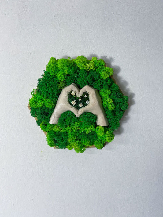 Geschenk Pusteblume Rahmen Rechteck Islandmoos moos Moosbild Rentiermoos Hellgrün Grün Natur Bollenmoos Flachmoos Waldmoos Muttertag Geburtstag Wohnung Herzmoos Moosherz Herzblume Blume Herz Geste Herzgeste Blumen