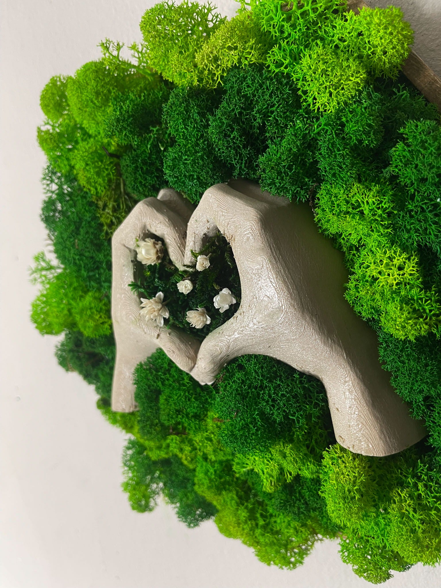 Geschenk Pusteblume Rahmen Rechteck Islandmoos moos Moosbild Rentiermoos Hellgrün Grün Natur Bollenmoos Flachmoos Waldmoos Muttertag Geburtstag Wohnung 3D Geste Blume Druck Wabe Hexagon Herz Herzgeste Geste Einrichtung