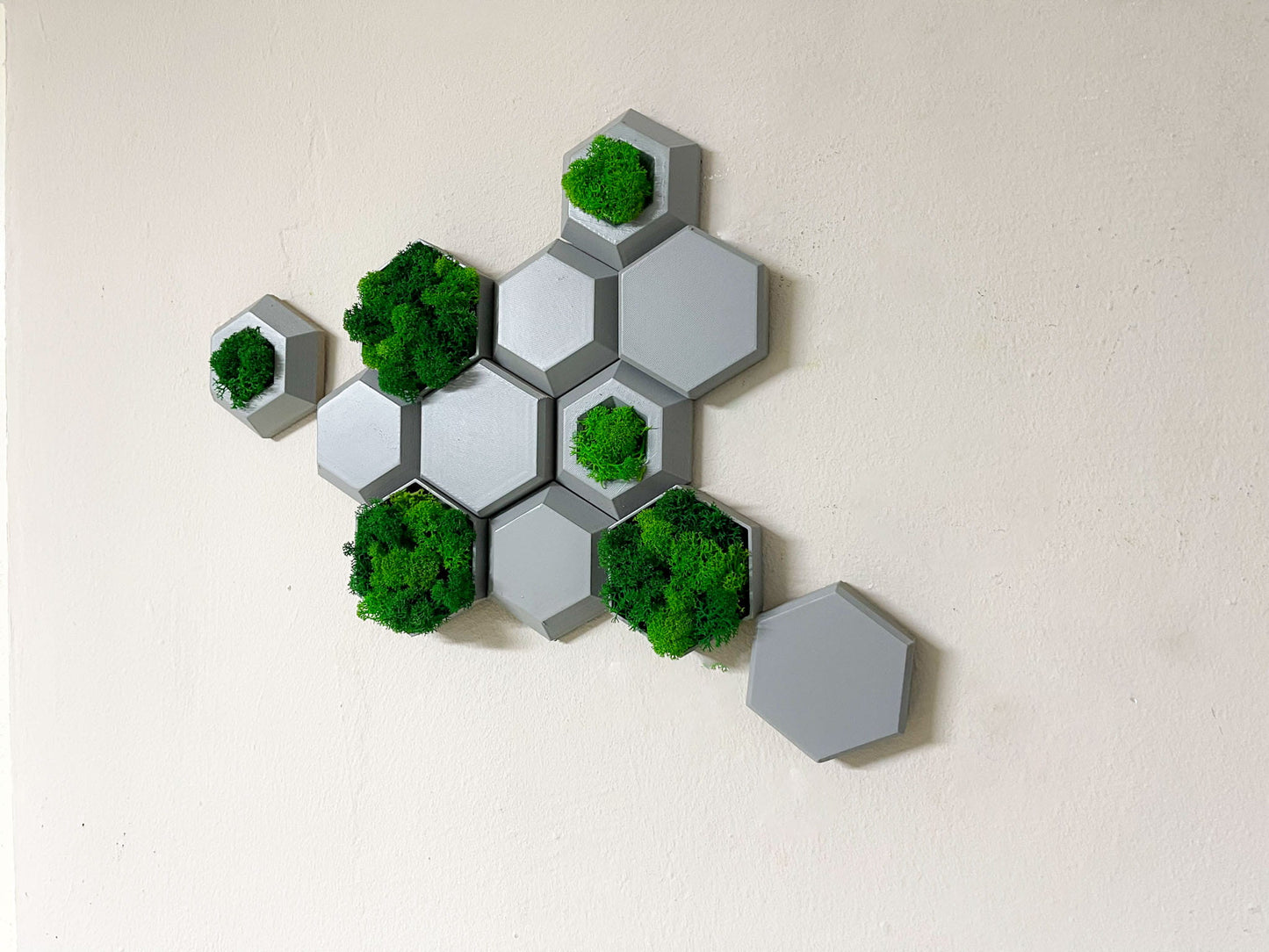 Geschenk Rahmen modern moos Moosbild  Hellgrün Grün Natur Moosbilder Mooswand Pflanzen Pflanzenbild Flachmoos Waldmoos Muttertag Mini Mosaik Steine Fliese Hexagon Wabe Sechseck 3D Druck