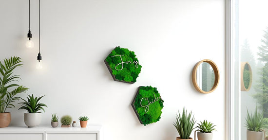 Geschenk Rahmen modern moos Moosbild  Hellgrün Grün Natur Moosbilder Mooswand Pflanzen Pflanzenbild Flachmoos Waldmoos Muttertag Geburtstag Wohnung Wand Deko Dekoration Islandmoos Rentiermoos Name Wunsch personalisiert Laser Holzschrift Schriftzug Familie Datum