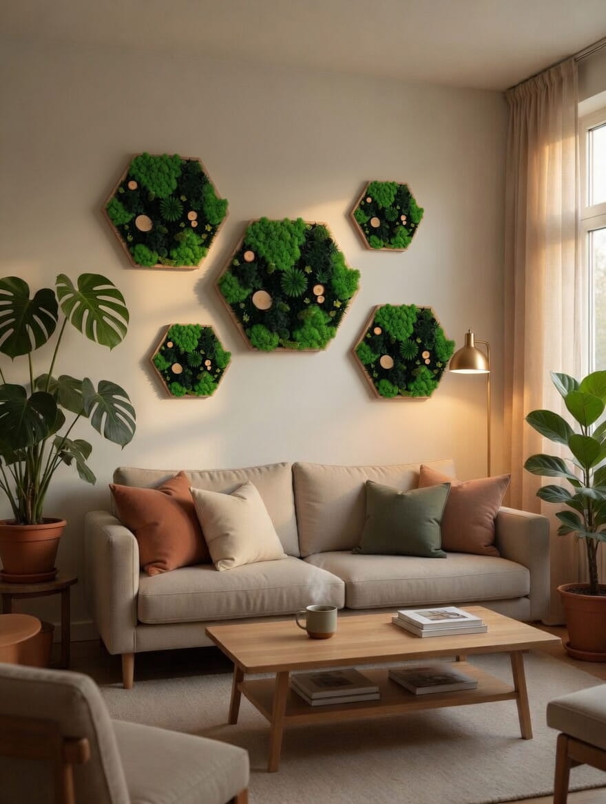 Boho Deko Akustikbild pflegefreie Pflanzen Geschenkidee Holzdeko
Naturmaterialien Designobjekt
Wandkunst Urban Jungle
beruhigende Atmosphäre
einzigartig Unikat nachhaltiges Wohnen
dekoratives Moosbild moderne Wandgestaltung Green Interior Gedankenwunder Hexagon Sechseck