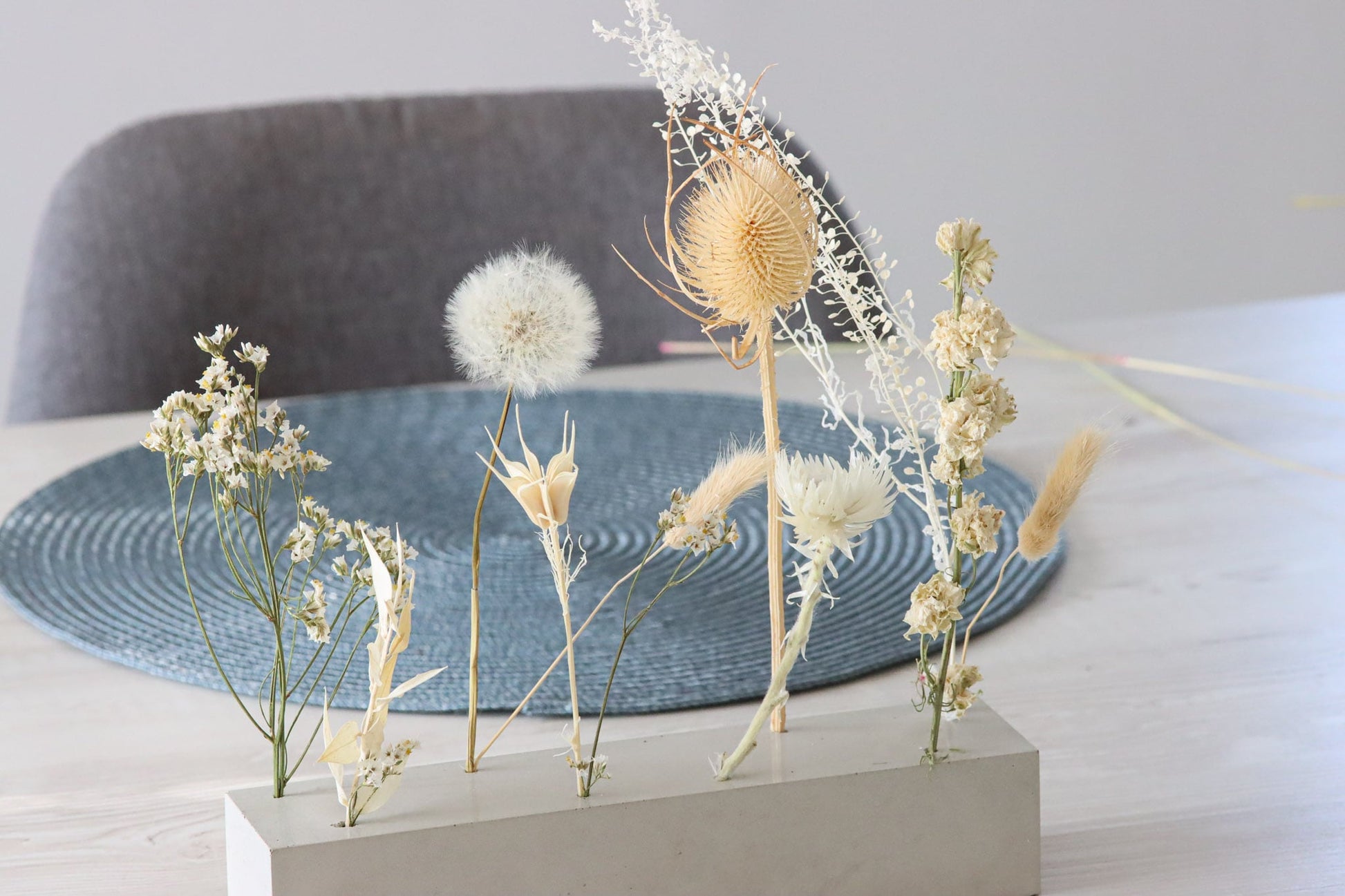 Trockenblumen driedflowers Blumen Beton frostsicher Küche Wohnung homedeco deko decoration lovely girly Pusteblume dandelion fairy fairycore wildekarde creme