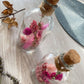 Glasflasche Glas Flasche Trockenblumen driedflowers Kork Naturgarn nature Natur fairy fairycore Fee homedeco decoration Deko handmade handgefertigt Geschenkidee rosa pink girly Tischdeko