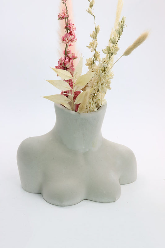 Body Körper Vase Groß Blumen Beton Vase in grau
